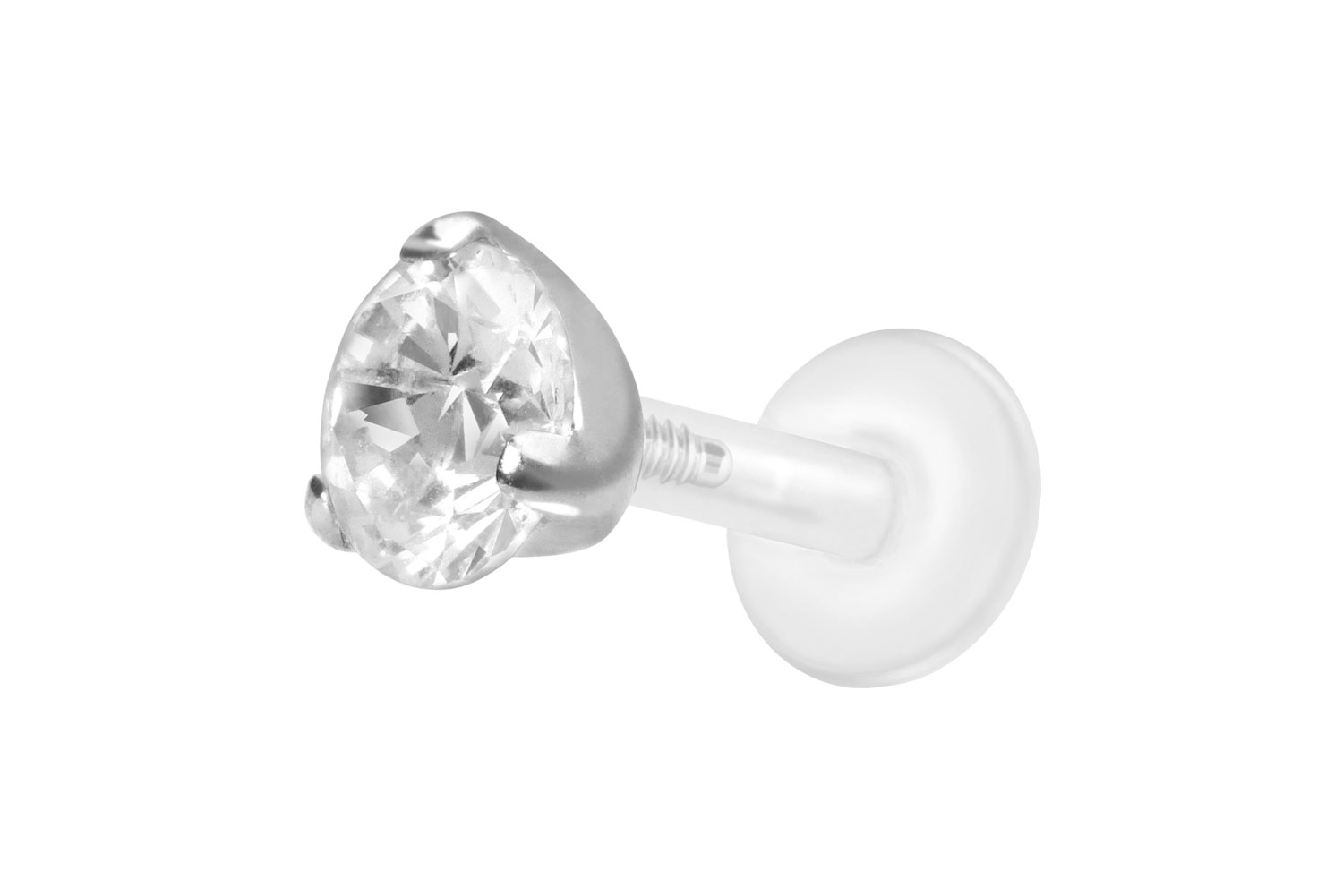PTFE Labret Piercing mit Innengewinde + Titan-Aufsatz EINGEFASSTER KRISTALL